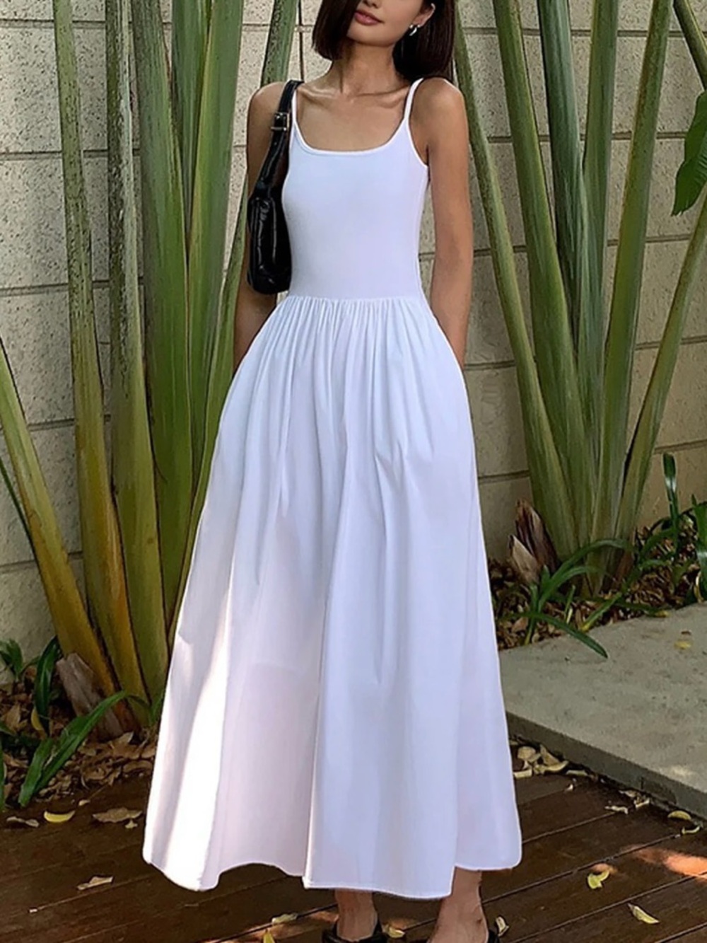 Commense White Cami Midi Dress Cotton Blend Medium NWT